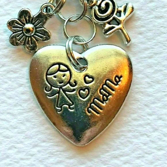 NWT Mom Mother Silver Purse Charm Key Chain Ring Engraved Heart Love Mama Floral - Picture 2 of 6